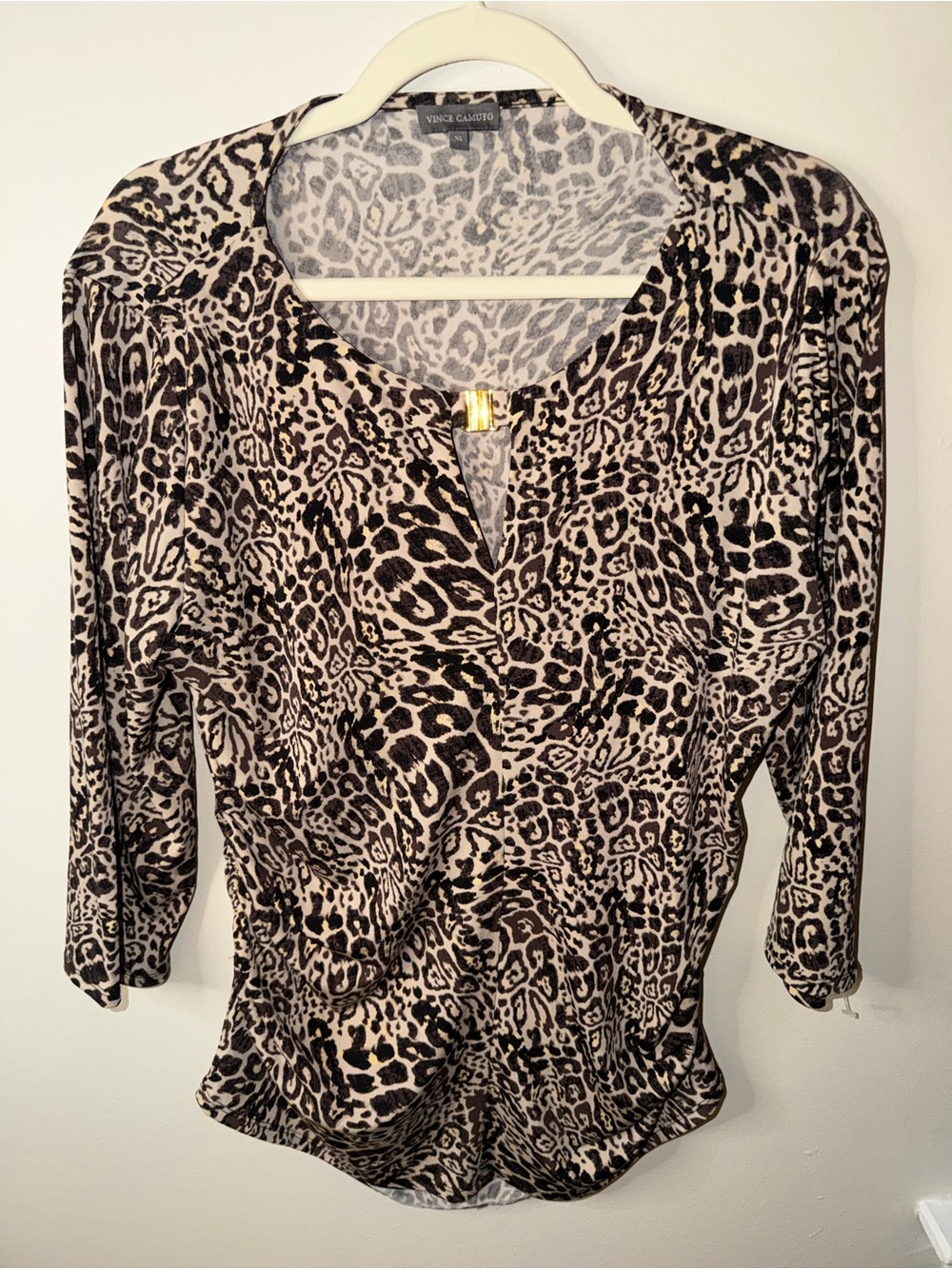 Vince Camuto Beige and Black Leopard-Print Long Sleeve Top